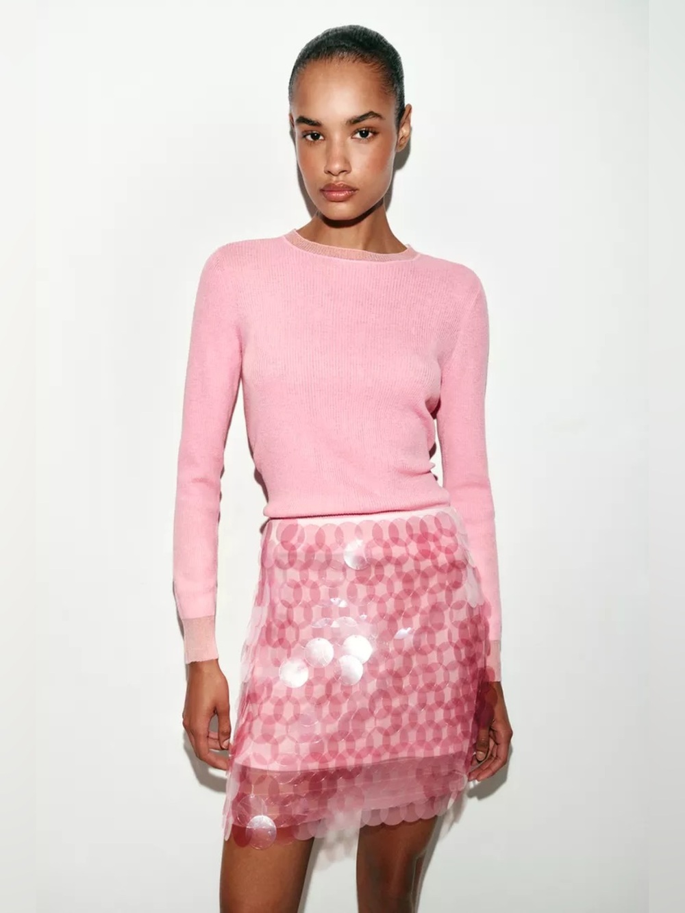 NWT Zara Woman Bloggers Fav SEQUIN MINI SKIRT Pink Size XS